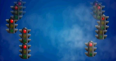 Moving traffic lights with blue background graphic video Video stock 157534072