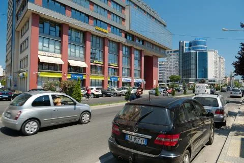 Moving traffic in Shkoder, Albania Stock Photos