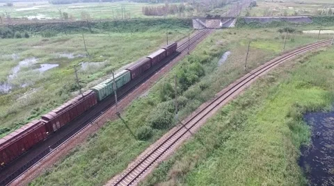 The moving-off train, aerial view. Stock Footage 67471105