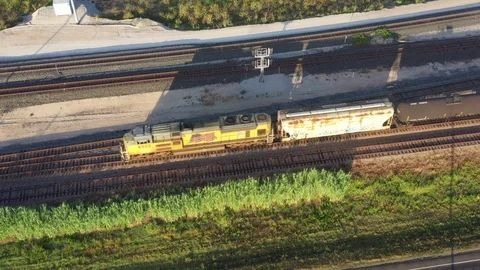 Moving train and shadows on the tracks, Mumford, Texas, USA Stock Footage 129285817