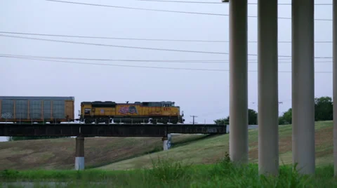 Moving Train on Bridge Stock Footage 29153285