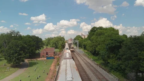 Moving train close up 4k Drone establishing shot Stock Footage 92915754