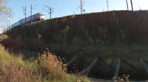 Moving train. Drone filming Stock Footage 47471565