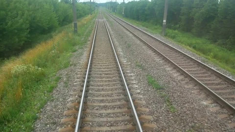 Moving train forest railway Stock Footage