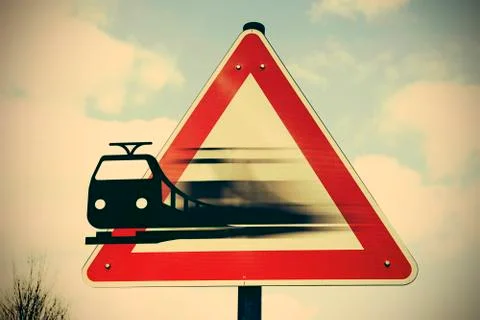 Moving train leaving sign, composite Stock Illustration