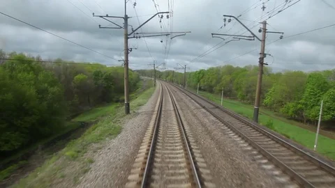Moving train point of view footage. Fast. Railway 스톡 동영상 83863608