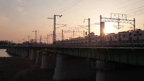 Moving train on rail Video stock 79953399