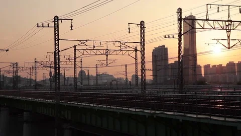 Moving train on rail Video stock 79953609