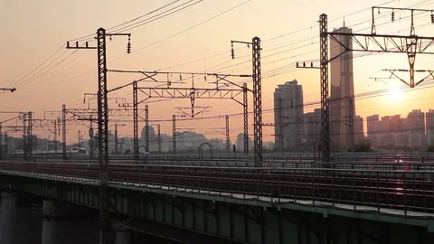 Moving train on rail Video stock 79953611