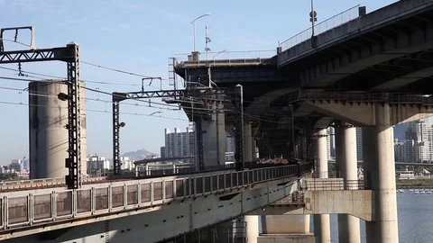 Moving train on rail Video stock 79953616