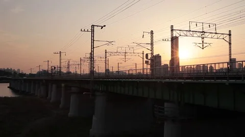 Moving train on rail Video stock 79953618