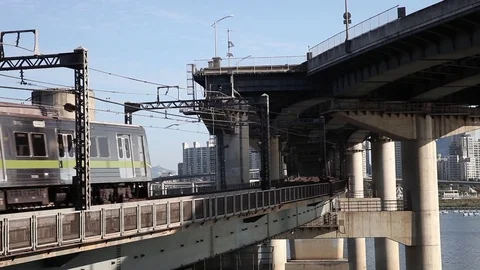 Moving train on rail Video stock 79953626