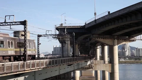 Moving train on rail Video stock 79953672