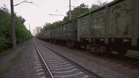 Moving train on the railway Stock Footage 132443732
