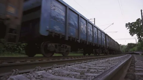 Moving train on the railway Stock Footage 132443738