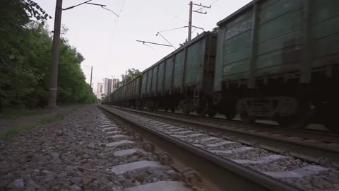 Moving train on the railway Stock Footage 132443739