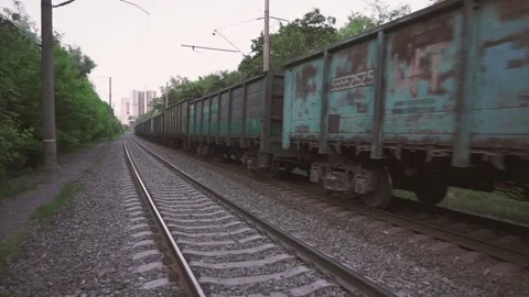 Moving train on the railway Stock Footage 132443744