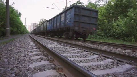 Moving train on the railway Stock Footage 132443750