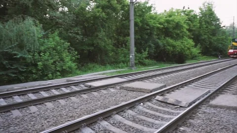 Moving train on the railway Stock Footage 132443777
