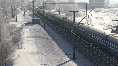 Moving train at winter time Vídeos de archivo 61860393