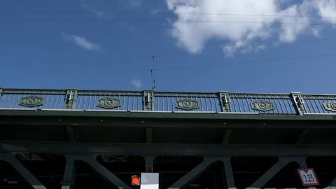 Moving under the Palace Bridge in the summer, bottom view - St. Petersburg Stock Footage 82959710