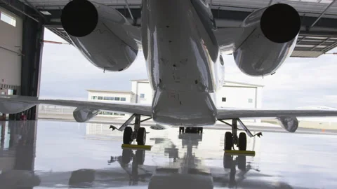 Moving Under the Tail of a Private Jet Stock Footage 208754026