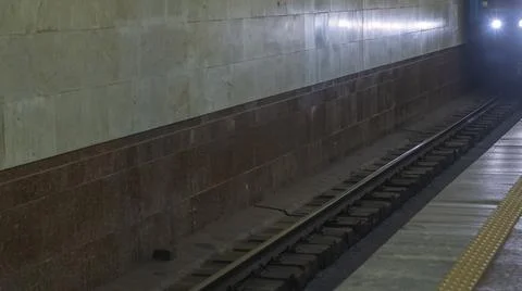 Moving underground train. The arrival of the subway train at the station. Cit Stock Photos
