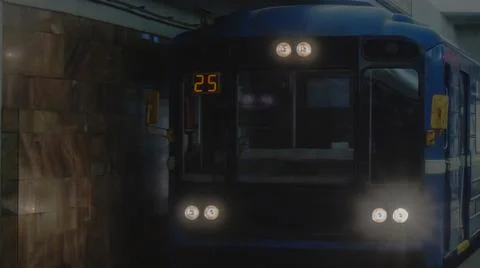 Moving underground train. The arrival of the subway train at the station. Cit Stock Photos