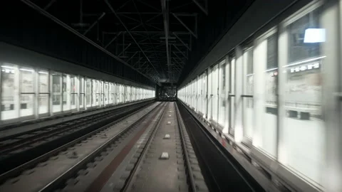 Moving unmanned subway - automatic metro station in Paris. Riding underground 스톡 동영상 166536323