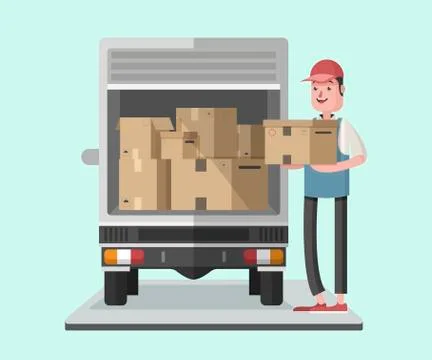 Moving Van With cardboard box Illustrazione stock