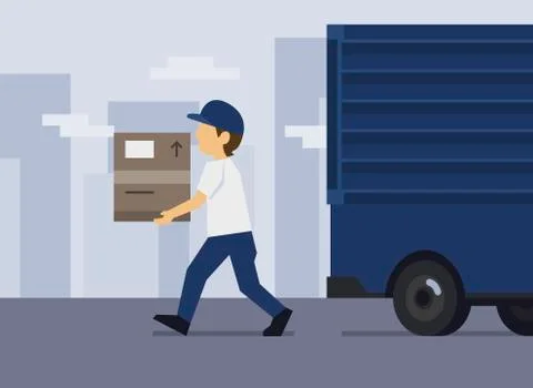 Moving Van With cardboard box Stock Illustration