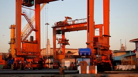 Moving video between Container Cranes in Kadıköy Port Stock Footage 124231492