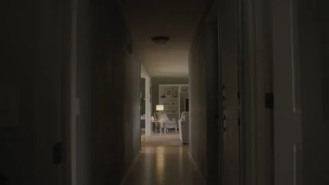 Moving View Down Hallway of Empty Living Room in Natural Light Stock Footage 208787203