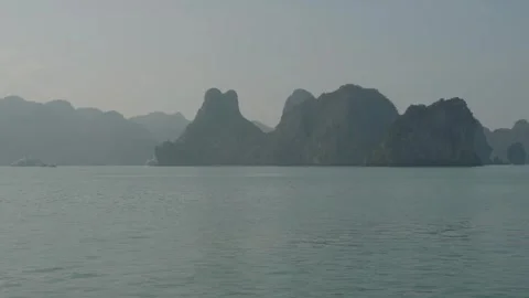 Moving View Of Jungle Limestone Islands In Ha Long Bay, Vietnam Stock Footage 336724117