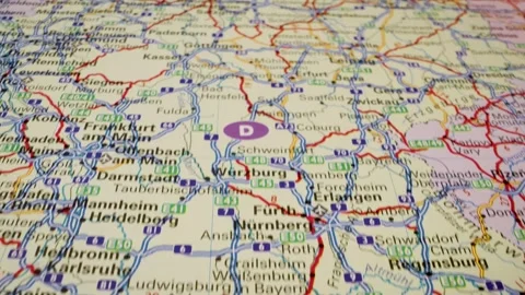 Moving view over detailed road map of Germany Stock Footage 339486111