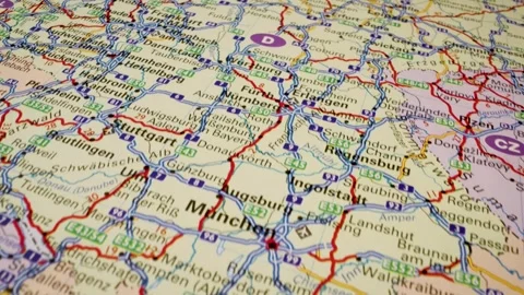 Moving view over detailed road map of Europe Stock Footage 339486195