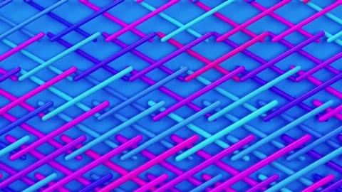 Moving violet lines on blue background, trendy minimal 3d looping animation Video stock 157675788