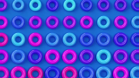 Moving violet rings on blue background, trendy minimal 3d looping animation Stock Footage 157455428