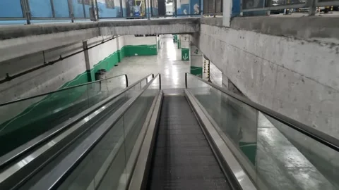 Moving walkway inside modern underground station in Varna Bulgaria November 2025 Stock Footage 322193013