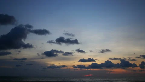 Moving water wave in sea, cloudy twilight sky background after sunset time Stock Footage 130485352