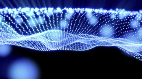 Moving waves of blue-colored particles glow. Big data visualization. Cyber space Stock Footage 251490621