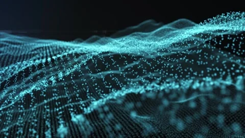 Moving waves of blue glowing dust particles. Abstract looped repeating pattern Stock Footage 256012046