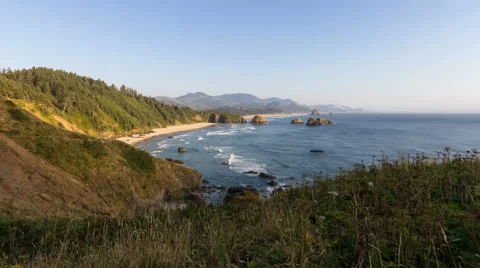 Moving Waves on Crescent Beach along Pacific Ocean in Oregon Time Lapse 1080p Stock Footage 40705231