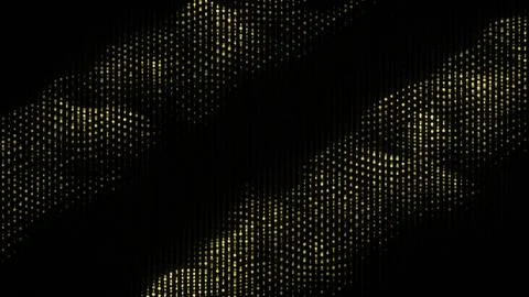 Moving waves of glowing dots on black background. Design. Bright electronic dots Stock Illustration