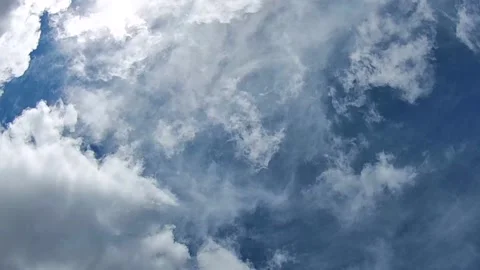 Moving white Cirrus clouds in spring bright blue thin sky Stock Footage 130819619
