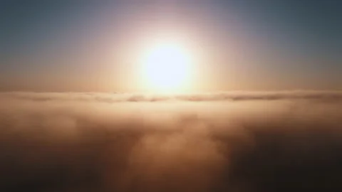 Moving white clouds blue sky scenic aerial view sunrise. Drone flies Stock Footage 132366398