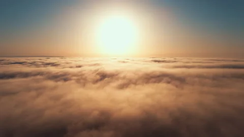 Moving white clouds blue sky scenic aerial view sunrise. Drone flies Stock Footage 132366407