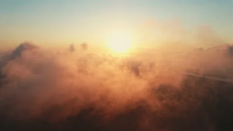 Moving white clouds blue sky scenic aerial view sunset summer Stock Footage 136437461