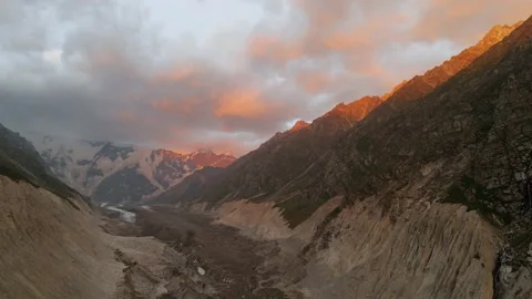 Moving white clouds blue sky scenic aerial view sunrise. Drone flies high back Stock Footage 218103805