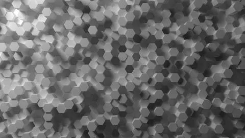 Moving white plaster hexagonal prisms pattern, 3D rendering Illustration